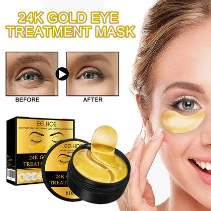 Máscara para Olhos Ouro 24k com Colágeno — 60 Patches Anti-Olheira e Anti-Rugas