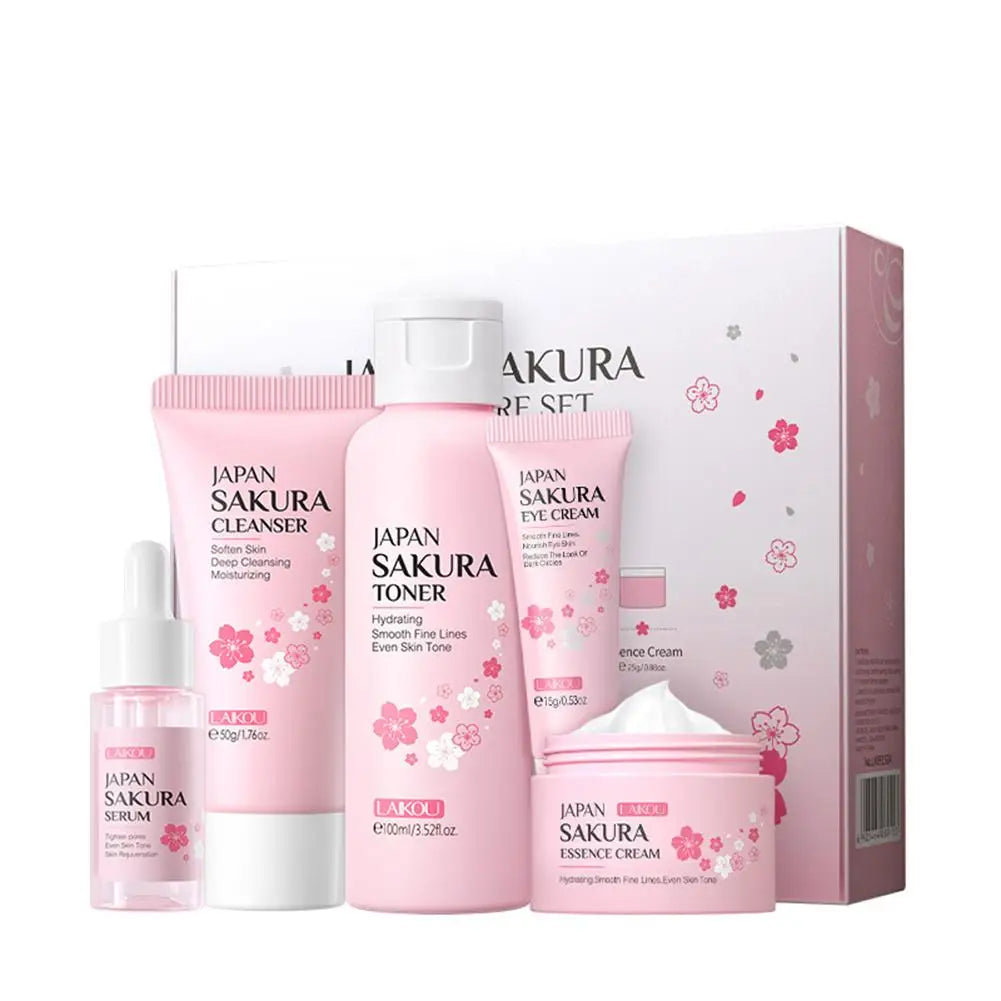 Kit Presente Skincare Sakura LAIKOU 5 Peças — Rotina K-Beauty em Caixa de Luxo