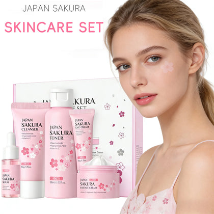 Kit Skincare Sakura LAIKOU 5 Peças — Rotina K-Beauty Completa para Pele de Vidro