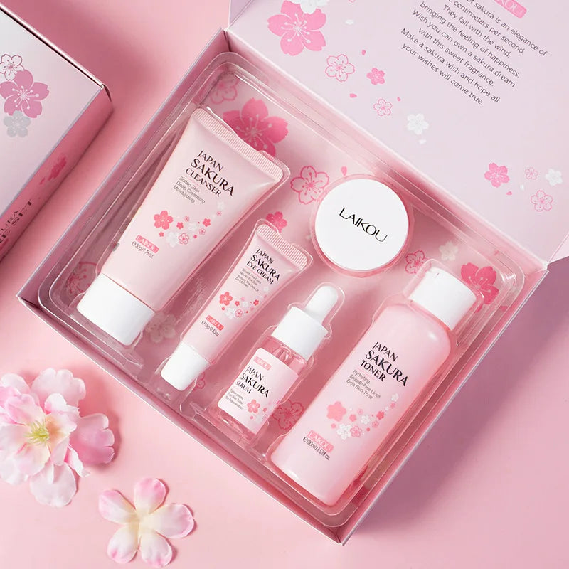 Kit Skincare Sakura LAIKOU 5 Peças — Rotina K-Beauty Completa para Pele de Vidro