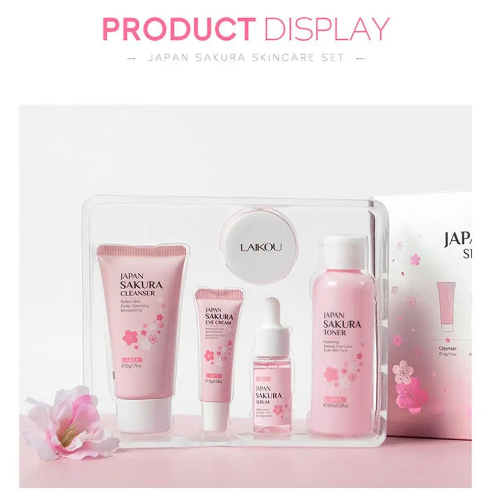 Kit Presente Skincare Sakura LAIKOU 5 Peças — Rotina K-Beauty em Caixa de Luxo
