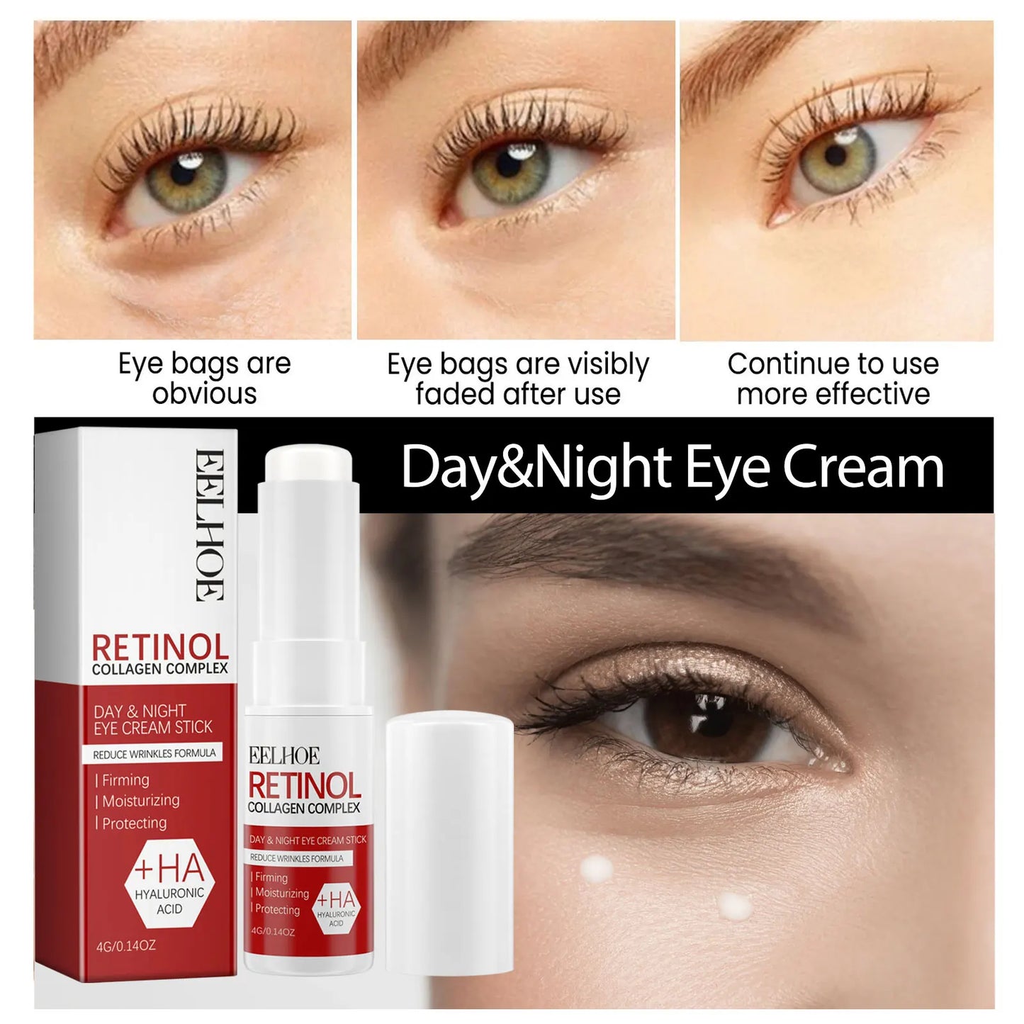 Bastão Anti-Rugas para Olhos com Retinol e Colágeno — Apaga Olheiras e Pés de Galinha