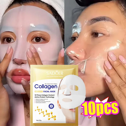 Kit 10 Máscaras Faciais de Colágeno Coreanas — Hidratação Profunda, Firmeza e Pele de Vidro