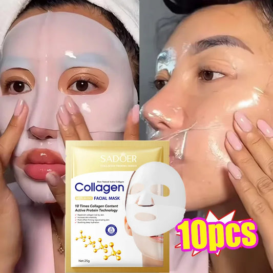 Kit 10 Máscaras Faciais de Colágeno Coreanas — Hidratação Profunda, Firmeza e Pele de Vidro