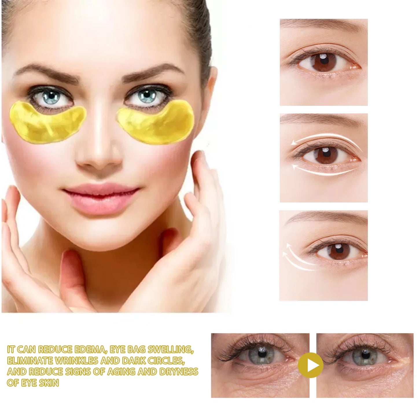 Máscara para Olhos Ouro 24k com Colágeno — 60 Patches Anti-Olheira e Anti-Rugas