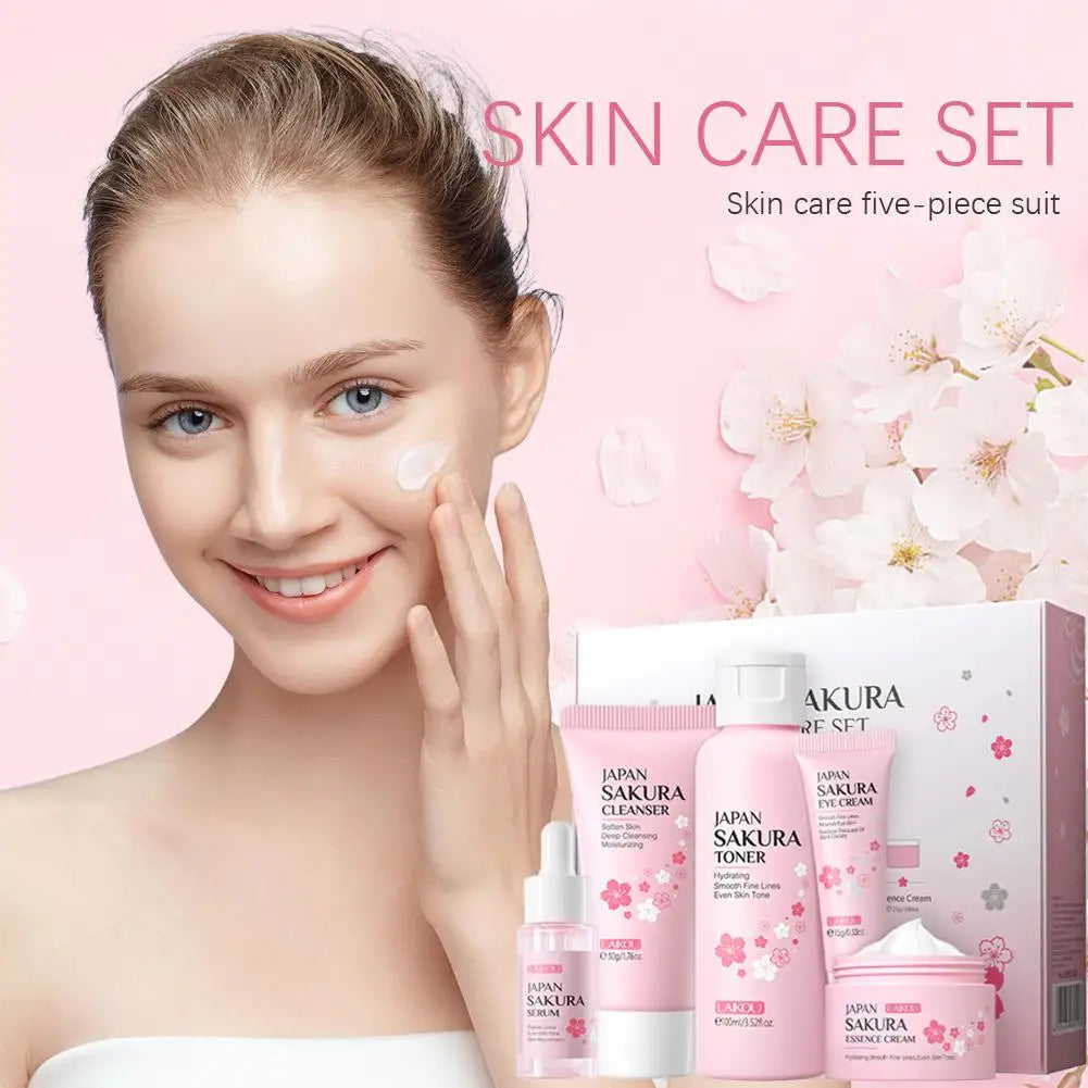 Kit Presente Skincare Sakura LAIKOU 5 Peças — Rotina K-Beauty em Caixa de Luxo