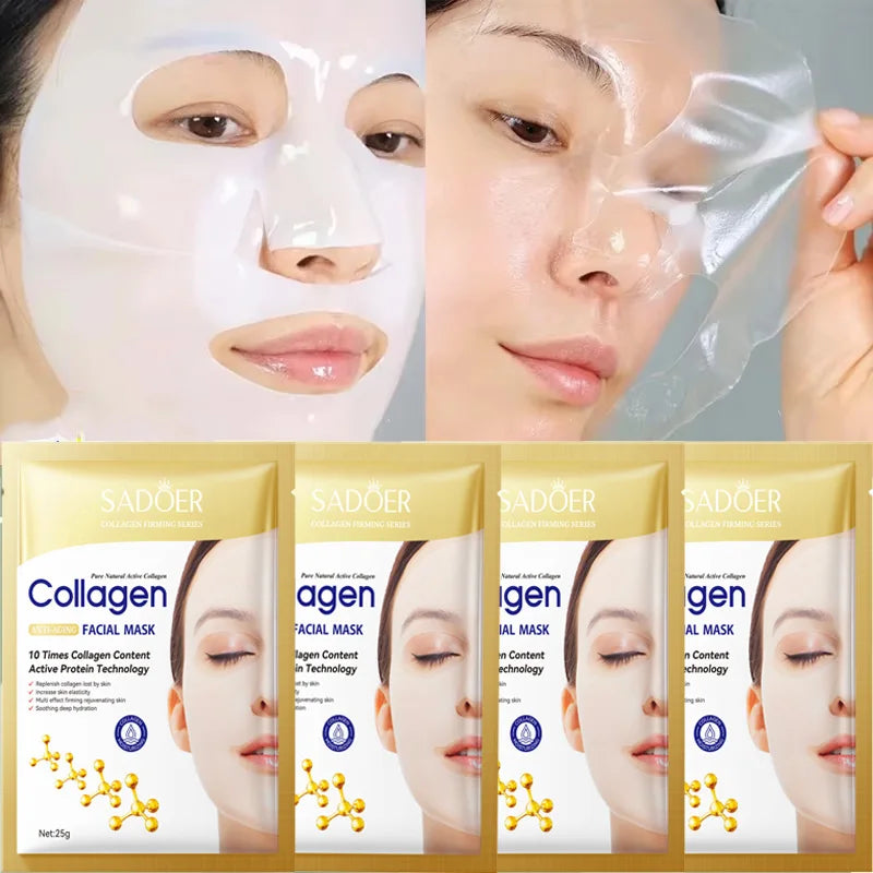 Kit 10 Máscaras Faciais de Colágeno Coreanas — Hidratação Profunda, Firmeza e Pele de Vidro