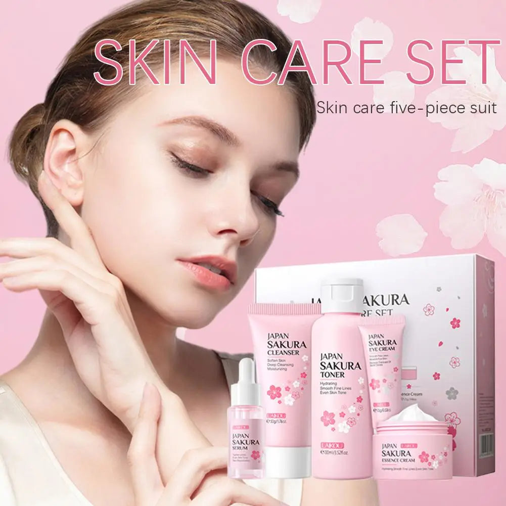 Kit Presente Skincare Sakura LAIKOU 5 Peças — Rotina K-Beauty em Caixa de Luxo