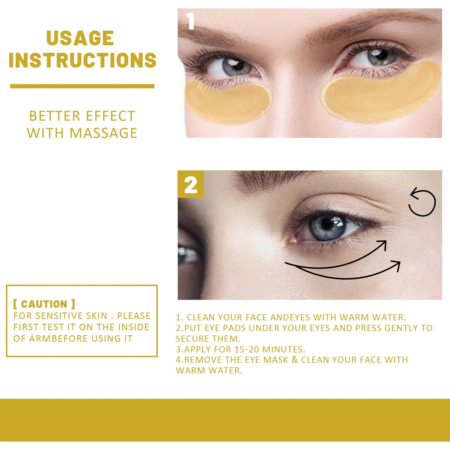 Máscara para Olhos Ouro 24k com Colágeno — 60 Patches Anti-Olheira e Anti-Rugas